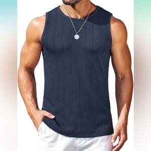 Men's Dark Blue Ribbed Tank Top